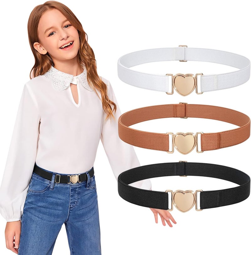 Jas. Good Elastic Belts for Toddler Kids Adjustable Boys Girls Teens Stretch Belts with Heart Buckle for Back to School - Image 1